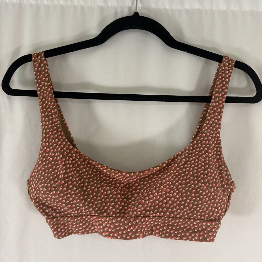 Aerie Scoop Swim Top Women's Small Brown Pink Polka Dot Padded Pullover